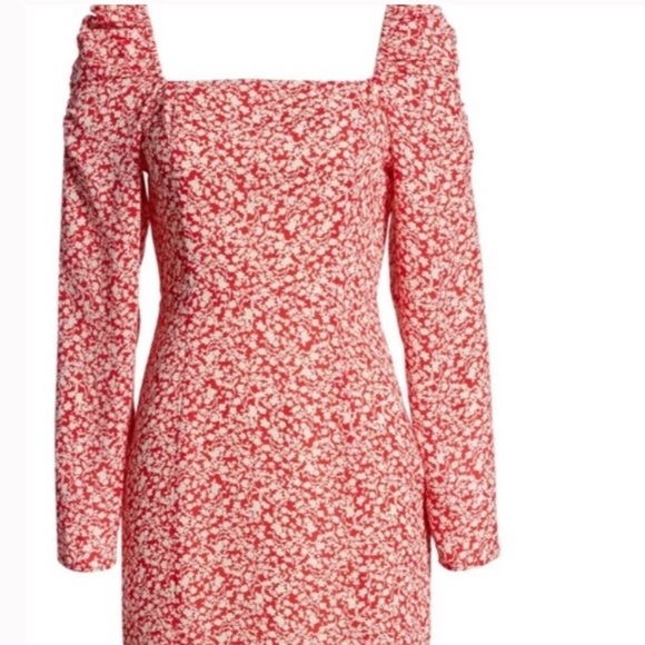 Leith Puff Sleeve Long Sleeve Red Floral Minidress - Picture 1 of 10